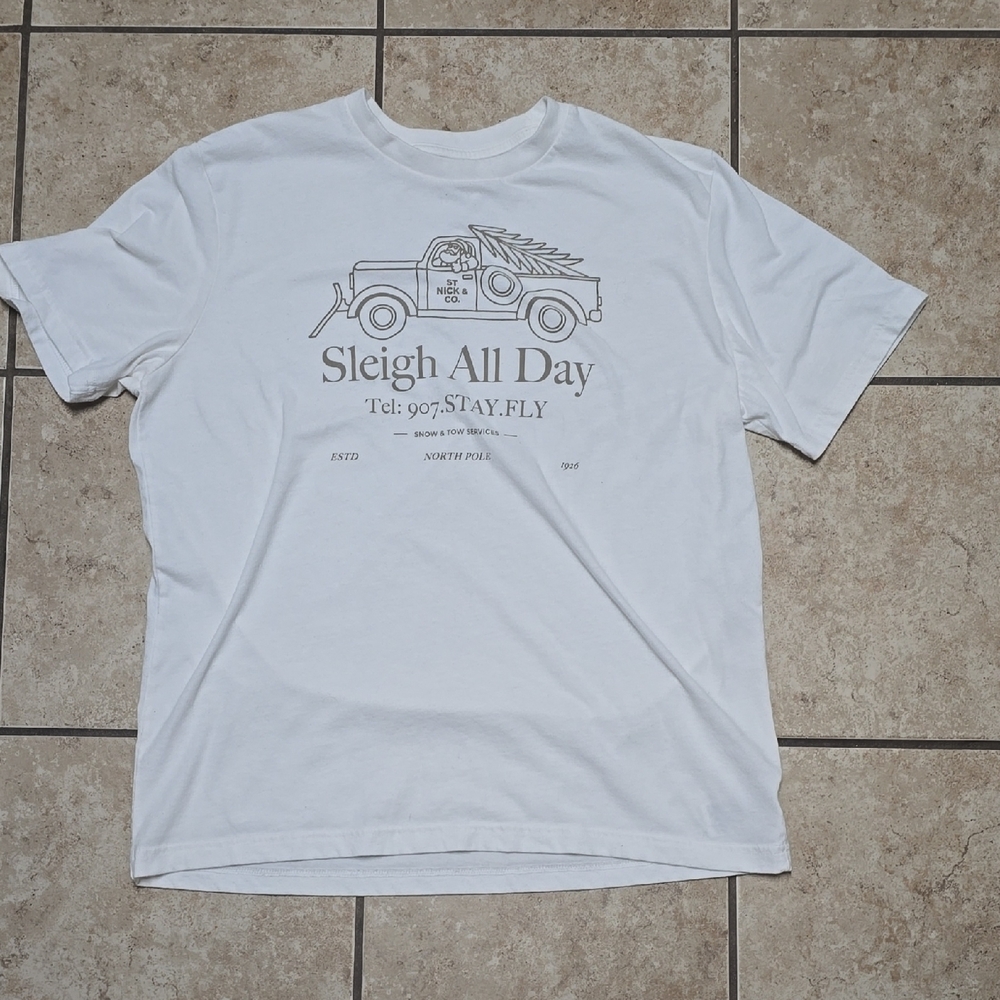 Old Navy White 'Sleigh All Day' Graphic Tee